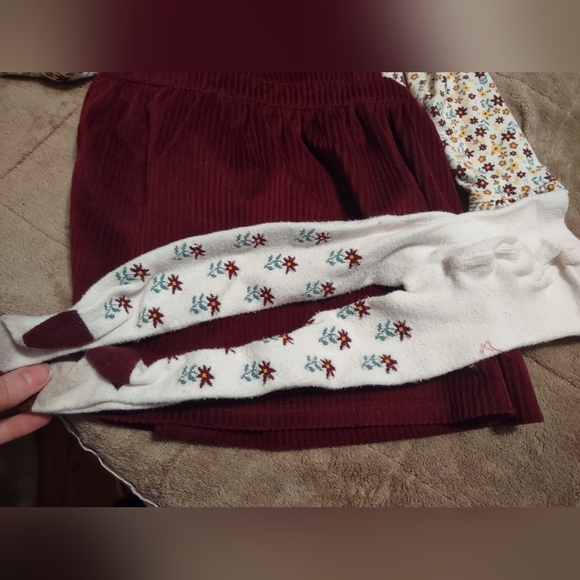 SOLD Wonder Nation winter 12 mo blouse jumper dress and hosiery floral SET - Picture 7 of 12